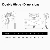 Hercules Four Wheel Double Hinge - Dimensions | Edgesmith