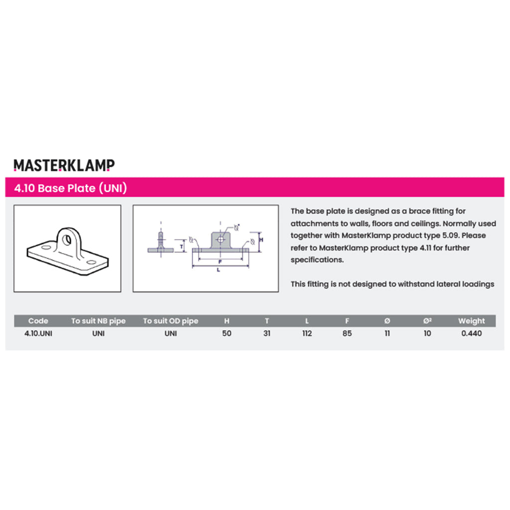 Pipe Clamp 4.10.UNI - Base Plate