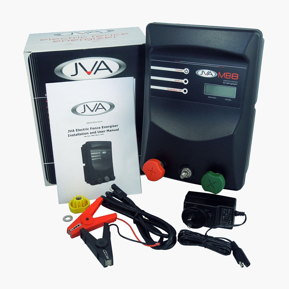 JVA MB8 Mains/Battery Electric Fence IP Energizer 8J 80km