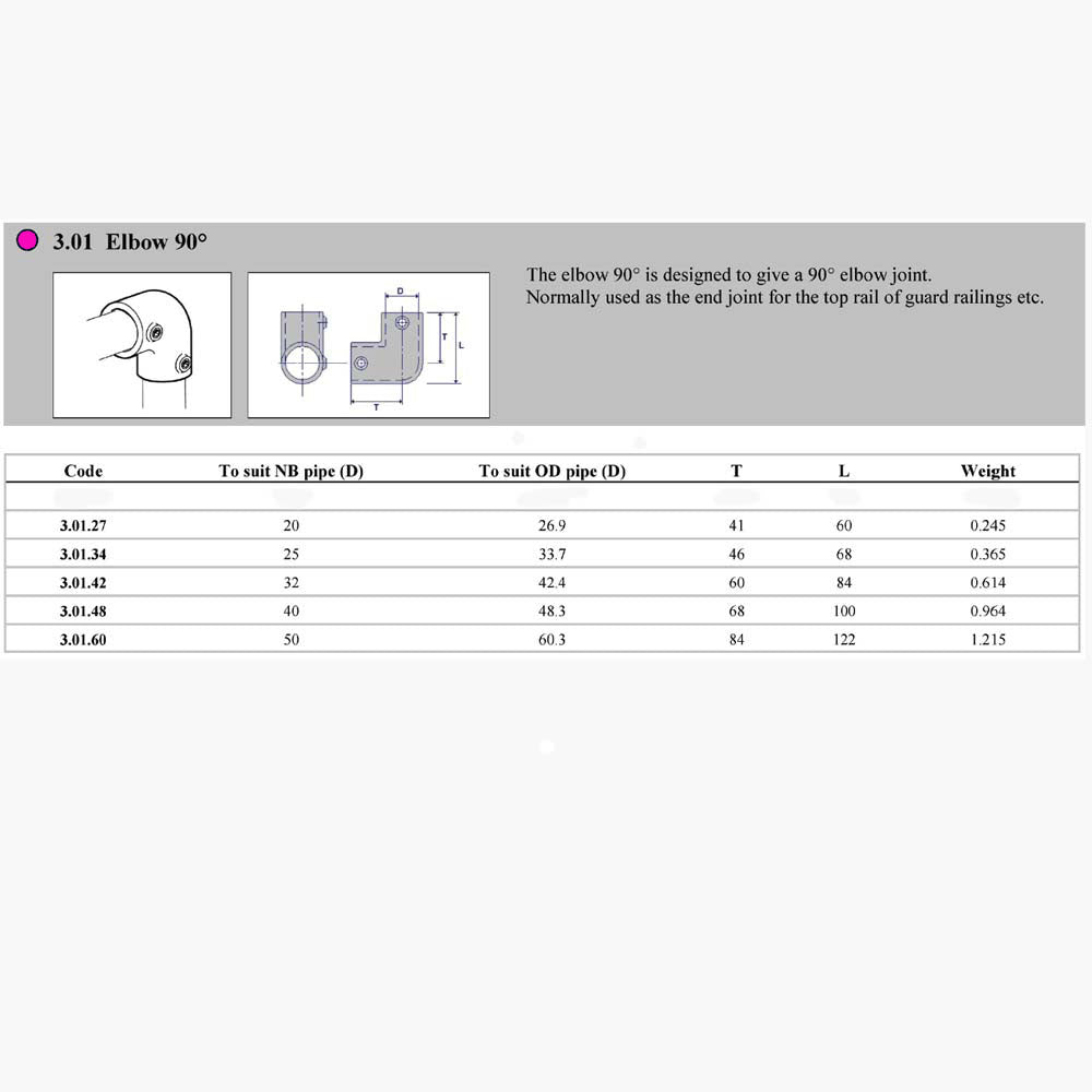 Pipe Clamp 3.01 - Elbow 90° Dimensions | Edgesmith