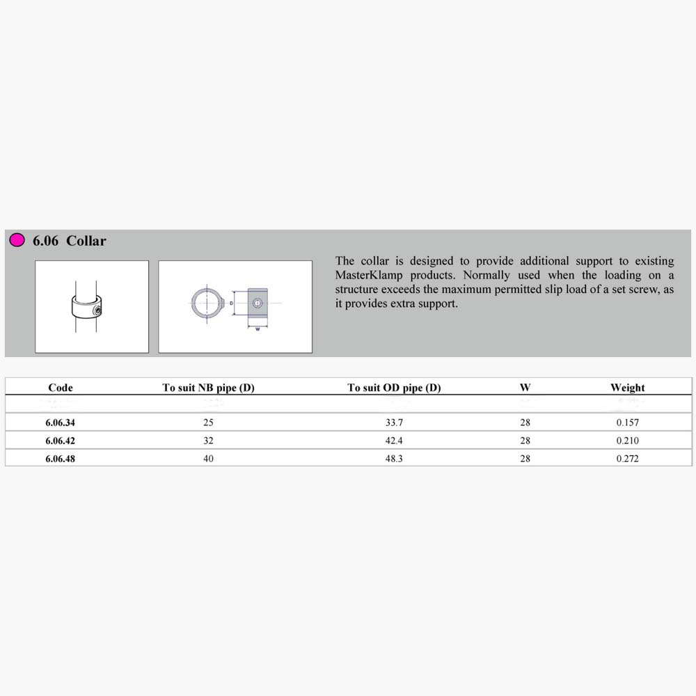 Pipe Clamp 6.06 - Collar Dimensions | Edgesmith 