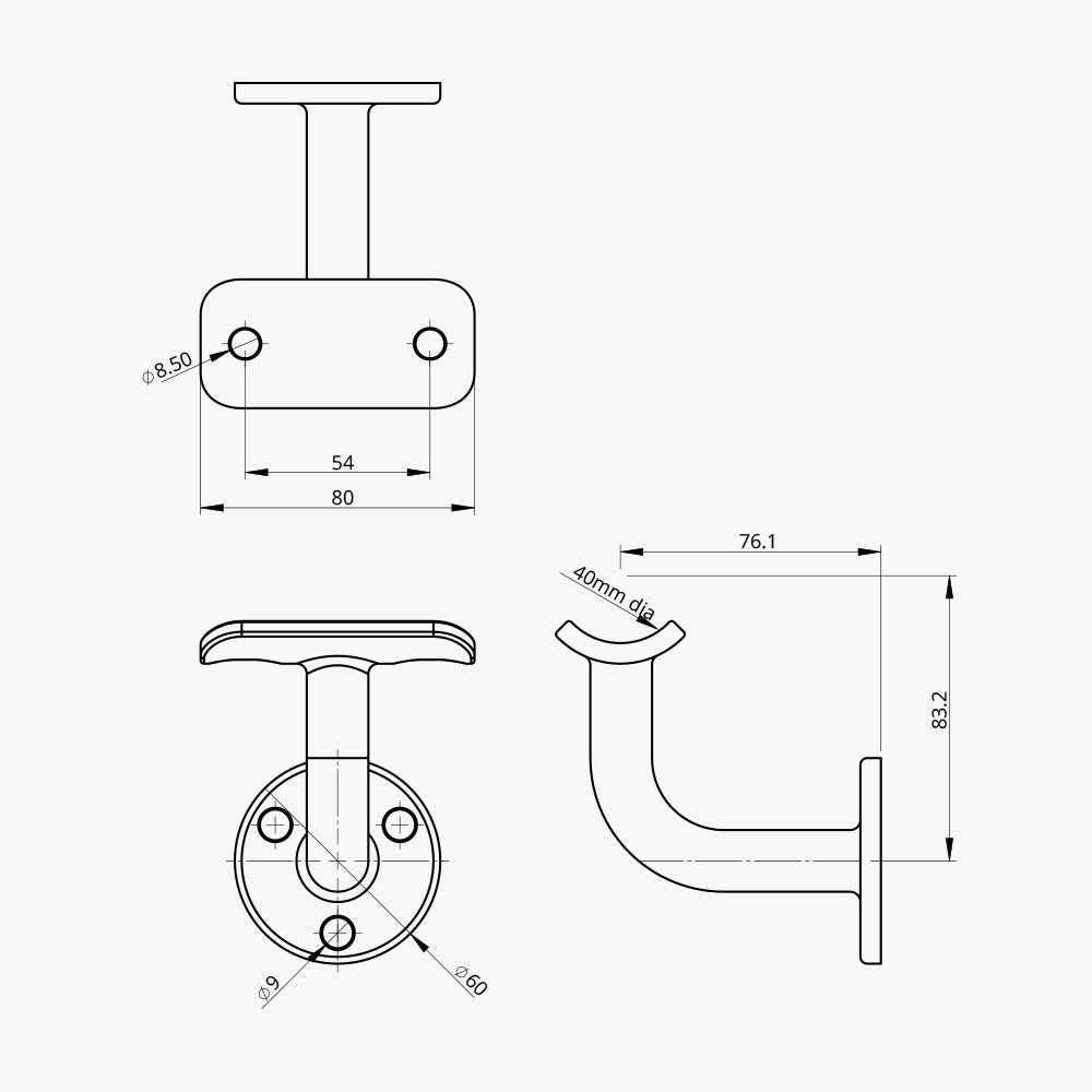 Pipe Clamp A.7.09.UNI - Handrail Wall Saddle Dimensions | Edgesmith