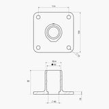 Pipe Clamp 4.12 - Square Base Flange 4 hole Dimensions | Edgesmith 